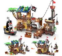 HOGOKIDS Juego de construcción Puerto Pirata LED, 3 modos de visualización, Barco Pirata, Juguete de construcción creativa STEM, cumpleaños para niños de 6 a 12 años