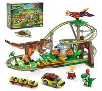 HOGOKIDS Juguete de bloques de construcción de montaña rusa de dinosaurios - 1222 piezas de juguete de construcción de montaña rusa con 4 dinosaurios, vehículos todoterreno, modelos de dinosaurios