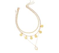 hogtnd Versátil collar de perlas de monedas doradas con diseño retro francés, ideal para entornos profesionales y reuniones sociales, collar versátil en capas