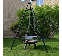 Hoguera de camping, con trípode colgante, red portátil de acero inoxidable y parrilla de carbón, para cocinar fogata, chimenea al aire libre y calentador de patio, con estante negro para ollas y