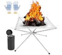 Hoguera portátil para Camping, Chimenea Plegable al Aire Libre con Guantes Resistentes al Calor y Bolsa de Transporte, Cuenco de Malla de Acero Inoxidable para Picnic, Hoguera, Patio, jardín