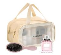 Hogvinnatil Bolsa de maquillaje de viaje, bolsa de aseo para mujeres | Organizador de maquillaje seco Wet Travel Storage Bolsas,Organizador organizador de champú impermeable para acampar para, beige