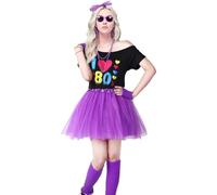 Hogvinnatil Costumes de los 80 para mujer, traje de los 80 para mujer, camiseta de traje de los 80, conjunto de accesorios de disfraz, top con hombros descubiertos, ropa de cosplay