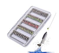 Hogvinnatil Juego de cebos de, Cebo de con Mosca, 50 cebos de Artificiales con Estuche de Almacenamiento, Plantilla de Trucha, Gancho para Moscas para lubina, Sol, Equipo de
