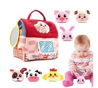 Hogvinnatil Juego de Granja, Animales de peluche de granja,Firencial sensorial Jugar un conjunto de animales de peluche lindo - Juguete de Portador de Granero de la granja con Espejo para el