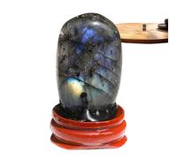 Hogvinnatil Piedra de palma labradorita, piedras preciosas labradorita para alivio, piedra de palma natural labradorita piedra curativa, piedra de yoga curativa antiestrés en con base para mujeres y