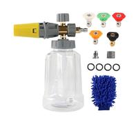 Hogvinnatil Pistola de espuma para manguera de agua, copos de nieve para el cuidado del vehículo, botella de jabón de un solo litro con conector de cuarto de pulgadas, boquilla ajustable, accesorios