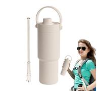 Hogvinnatil Taza de café de viaje, botella de agua aislada - 735 ml de gran capacidad taza de aspiradora de paja,Herramienta de consumo de pared doble con mango y paja, botella de agua fuga