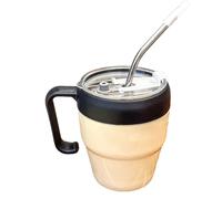 Hogvinnatil Vaso con tapa y pajita - Taza para bebidas calientes con impresión de letras, taza térmica impermeable con asa para cócteles, camping, pícnic, boda, viajes al aire libre