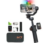 Hohem iSteady M7 - Estabilizador de cardán de 3 ejes para iPhone y smartphone con seguimiento de IA, control remoto de pantalla táctil desmontable, poste de extensión, luz de relleno magnético para