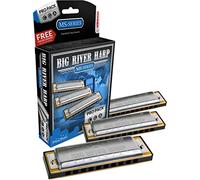 HOHNER 590 Big River Harp Pro Pack - Juego de armónica, llaves de G, A y C, acero inoxidable (3P590BX)