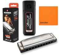 Hohner Armónica especial de 20, paquete de 10 agujeros Major C con estuche duro, collar de armónica mini y paño de pulido Juliet Music (paquete C)