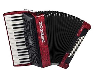 Hohner Bravo III 72 SilentKey - Acordeón (34 teclas de piano, 4 cordiales de bajos estándar, 72 bajos estándar, incluye correa de transporte y funda), color rojo