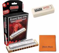 Hohner Harmonica Marine Band Key C 1896BXC 10 agujeros, paquete con estuche duro, mini armónica collar Juliet Music paño de pulido