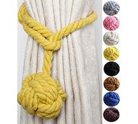 HoHnH Amarillo, 2 alzapaños de cortina, hechos a mano, cuerda de algodón natural, soportes decorativos para cortinas rurales (2, amarillo)