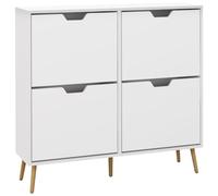 HOHOMCOM Zapatero Estrecho 4 Cajones Abatibles para 16 Pares Blanco | Zapatero Entrada Recibidor, Patas de Madera, Estantes Ajustables, para Pasillo, 95x26x95 cm