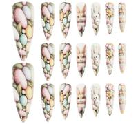 Hohopeti 2 Cajas Uñas Postizas a Presión de Pascua Mujeres, Diseño de Conejito Adorable, Cobertura Completa, 2 Cajas, Uñas Cortas Adhesivas para Decoración Festiva y Manicura Rápida