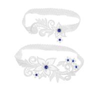 Hohopeti 2 Ligas de Encaje para Novias con Detalles de Gemas de Imitación Azules, Diseño Elegante y Ajuste Elástico Seguro para Bodas