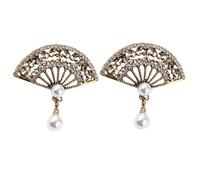 Hohopeti 2 Piezas Broches Forma de Abanico Chino con Incrustaciones de Circonitas Diseño Retro y Elegante Accesorios para Bodas Formales