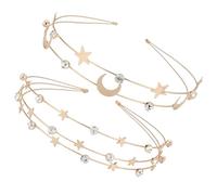 Hohopeti 2 piezas Diademas Metálicas Doble con Estrella y Luna Brillantes Decoración para Cabello de Mujer Accesorios Ligeros para Bodas Cumpleaños y Uso Diario