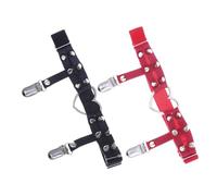 Hohopeti 2 piezas Ligas de Pierna Ajustables con Anillos Forma de Corazón Diseño Punk con Remaches Cinturón Antideslizante para Medias Accesorio de Moda para Mujer Rojo y Negro