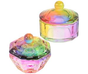 Hohopeti 2 Vasos de Vidrio Multifunción para Uñas con Tapa, Platos Octogonales para Mezclar Polvos Acrílicos, Ideales para Salones y Escuelas de Manicura, Profesionales