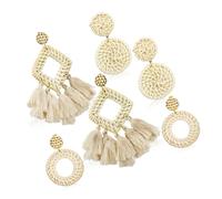 Hohopeti 3 pares Pendientes Bohemios de Rattan Pendientes Colgantes de Paja Ligeros y Delicados para Mujeres y Niñas Accesorios para Fiesta y Playa