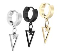 Hohopeti 3 piezas Pendientes Clip de Acero Inoxidable Estilo Hip Hop Colgantes Decorativos Forma de Estrella y Triángulo Ligeros y Elegantes para Fiesta y Uso Diario