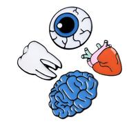 Hohopeti 4 piezas Broches de Esmalte Creativo Forma de Cerebro Corazón Ojo y Diente Pin Decorativo para Mochilas Ropa y Fiestas Diseño Duradero y Detallado