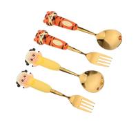 Hohopeti 4 Piezas Cubiertos para Acero Inoxidable Cubiertos con Diseño de Animales del Tenedor y Cuchara Resistentes para Bebés y Utensilios de Mesa Divertidos y Duraderos