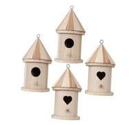 Hohopeti 4 Piezas Kit de Casas de Pájaros de Madera sin Terminar para Decoración Exterior y Nido Natural Estación de Alimentación para Aves Modelo DIY con Diseño de Puerta Corazón y