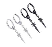 Hohopeti 4 piezas Pendientes Clip de Moda Hip Hop para Parejas de Metal Ligero Negro y Plateado Accesorios Unisex para Ropa Cómodos y Duraderos para Uso Diario