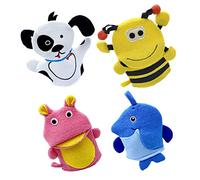 Hohopeti 4piezas Guantes De Baño Exfoliantes Para Bees Hippo Perro Pingüino Suaves y Livianos Perfectos Para Limpieza Ducha Accesorios De Baño Para Viajes y Camping