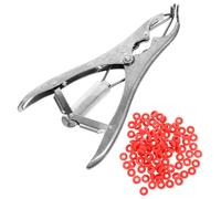 Hohopeti Alicates para Castración de de Ganado de Acero Inoxidable 100 Anillos Elásticos para Ovejas y Cerdos sin Sangre para Castración Rápida y Segura