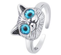 Hohopeti Anillo Ajustable Mujer Diseño Gato con Ojos Azules Anillo Abierto Moda Joyería para Chicas y
