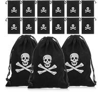 Hohopeti Bolsas de Obsequio Pirata Cordón 20 Piezas, Tamaño 15,5x11,5 Cm, Diseño Calavera y Huesos, Bolsa Pequeña para Monedas y Dulces, Accesorio para Halloween y Fiestas Infantiles