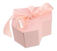 Hohopeti Caja de Obsequio Mediana en Forma de Corazón Color Champán Rosa Caja de Papel para Embalaje y Almacenamiento Incluye 20 G de Rafia Natural Adecuado para Cumpleaños San