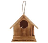 Hohopeti Casa de Madera Maciza para Pájaros Colgante para Exterior, Nido Pequeño para Colibríes, Refugio Resistente para Aves, Tamaño 17.5x18.2x17.2 Cm, Acabado Pino Quemado Adecuado