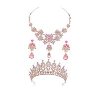 Hohopeti Conjunto de Collar y Pendientes Gemas de Imitación Color Dorado Rosa 1 1 Collar y 1 Par de Pendientes para Bodas y Fiestas Infantiles