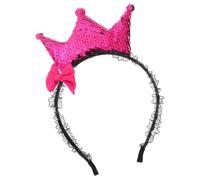 Hohopeti Diadema de Princesa con Adorno Rosa Fucsia, Tocado de Boda con Lazo de Encaje, Accesorio el Cabello de Niñas y Mujeres, Tiara para Cumpleaños y Eventos Obsequios