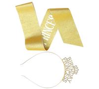 Hohopeti Diadema y Faja para Cumpleaños de Mujer, Tocado de Princesa con Purpurina Dorada, Banda Ajustable y Diadema con Gemas de Imitación Brillantes para Fiesta y Decoración