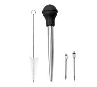 Hohopeti Inyector de Pavo para Barbacoa Negro de Silicona y Acero Inoxidable, 1 Set, Cepillo de Limpieza Incluido, para Carne y Cerdo en Cocina