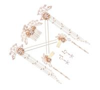 Hohopeti Juego de 7 Palillos Chinos Cabello Borlas Vintage, Horquillas y Pendientes de Perla para Bodas, Accesorios Hanfu Delicados para Peinados Tradicionales y Fiestas Obsequios