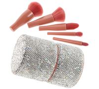 Hohopeti Juego de Brochas de Maquillaje Portátil con Organizador de Tocador, Set de Pinceles para Polvos y Sombras, Caja con Tapa Antipolvo y Detalles de Cristales Brillantes para Viaje