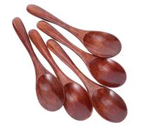 Hohopeti Juego de cucharas de madera para servir 5 piezas, cucharillas de estilo japonés para miel, café, té, yogur, salsas y helados, marrón, 15,5 x 4 cm