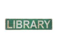 Hohopeti Letrero de Biblioteca Vintage de Hojalata, Placa Metálica Rústica para Decoración de Pared Interior y Exterior, Arte Mural Temática de Libros para Hogar, Oficina y Jardín