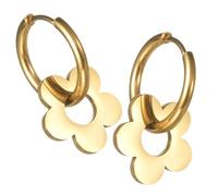 Hohopeti Pendientes Aro Flor Dorada Vintage para Mujer Elegantes Colgantes de Acero Inoxidable Aros Pequeños para Fiesta y Uso Diario