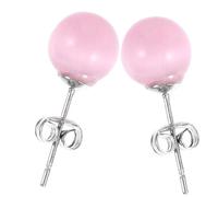 Hohopeti Pendientes de Cristal Antialérgicos para Mujer y Niña Redondos de 8 MM Piedra Ojo de Gato Rosa Joyería Elegante para Fiestas y Uso Diario