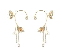 Hohopeti Pendientes Ear Cuff para Mujeres Clip de Oreja con Diseño de Flor y Borlas Joyería sin Perforación para Uso Diario y Festividades de Color Dorado