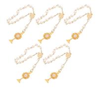 Hohopeti Pulsera de Perlas para Bautizo 5 Piezas Color Dorado Colgante Religioso de Cruz y Copa Sagrada Pulsera de Cuentas Católica para Decoración de Fiesta y Obsequio de Shower